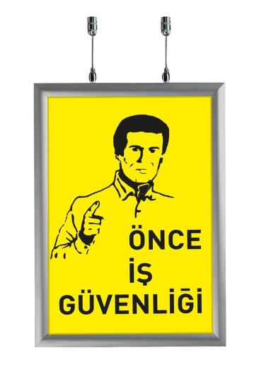 Çift Taraflı Tavan Askılı Poster Alüminyum Çerçeve Gri 25mm